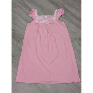 Vintage Monique Nightgown Womens Medium Pink Lace Trim Sleepwear 80s Made USA